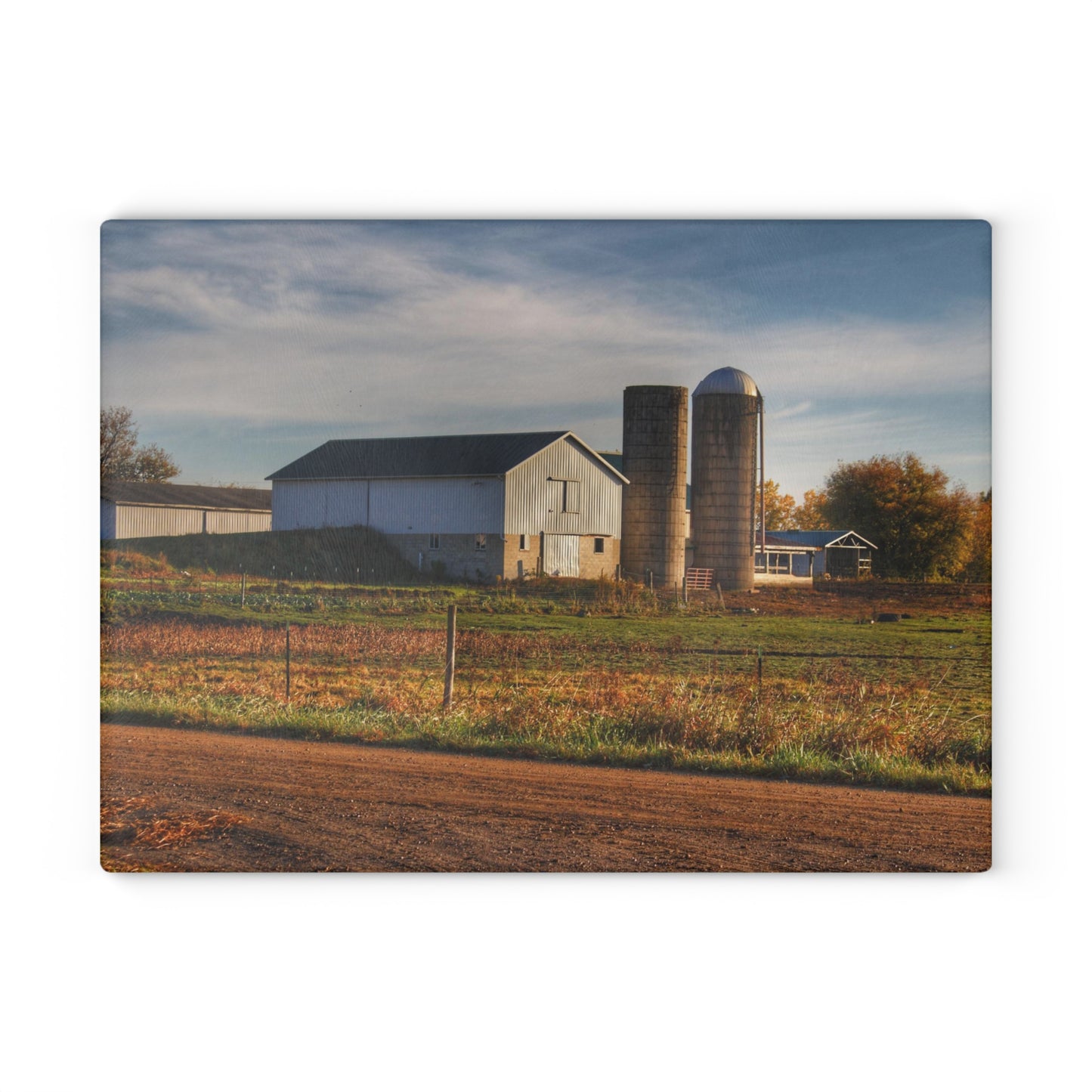 U R There Photography Cade Road White Rustic Farmhouse Tempered-Glass Cutting Board