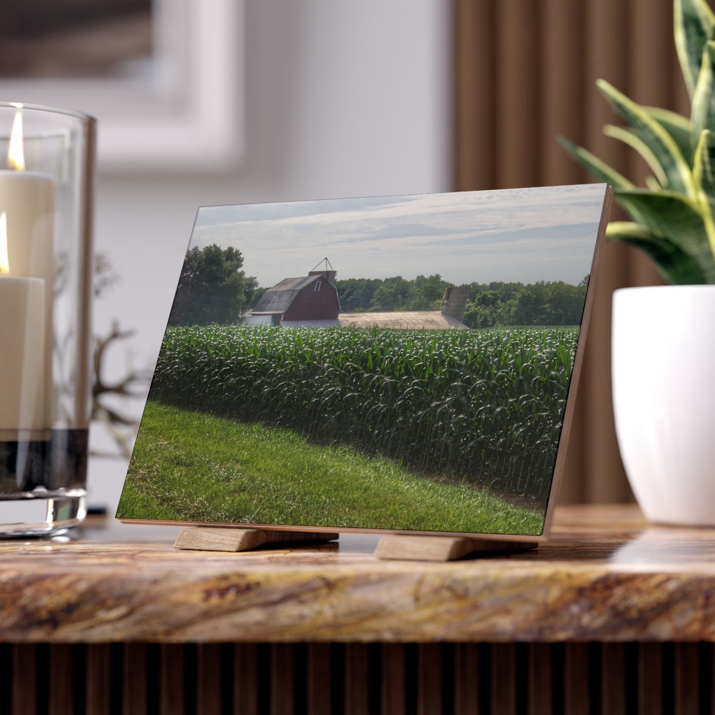 U R There Photography Above the Corn on Piersonville Road II Rustic Farmhouse Decorative Ceramic Tile
