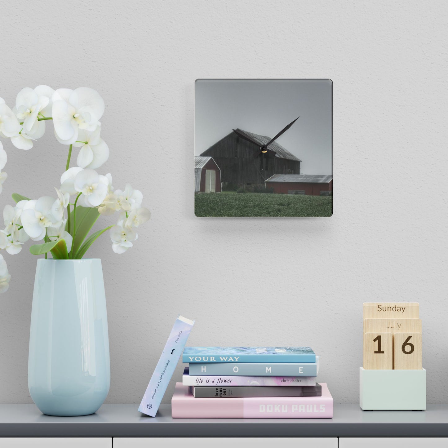 U R There Photography Farm in the Fog Rustic Farmhouse Acrylic Analog Wall Clock