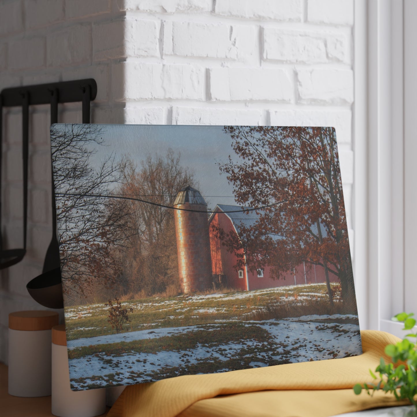 U R There Photography Vienna Road Red Rustic Farmhouse Tempered-Glass Cutting Board