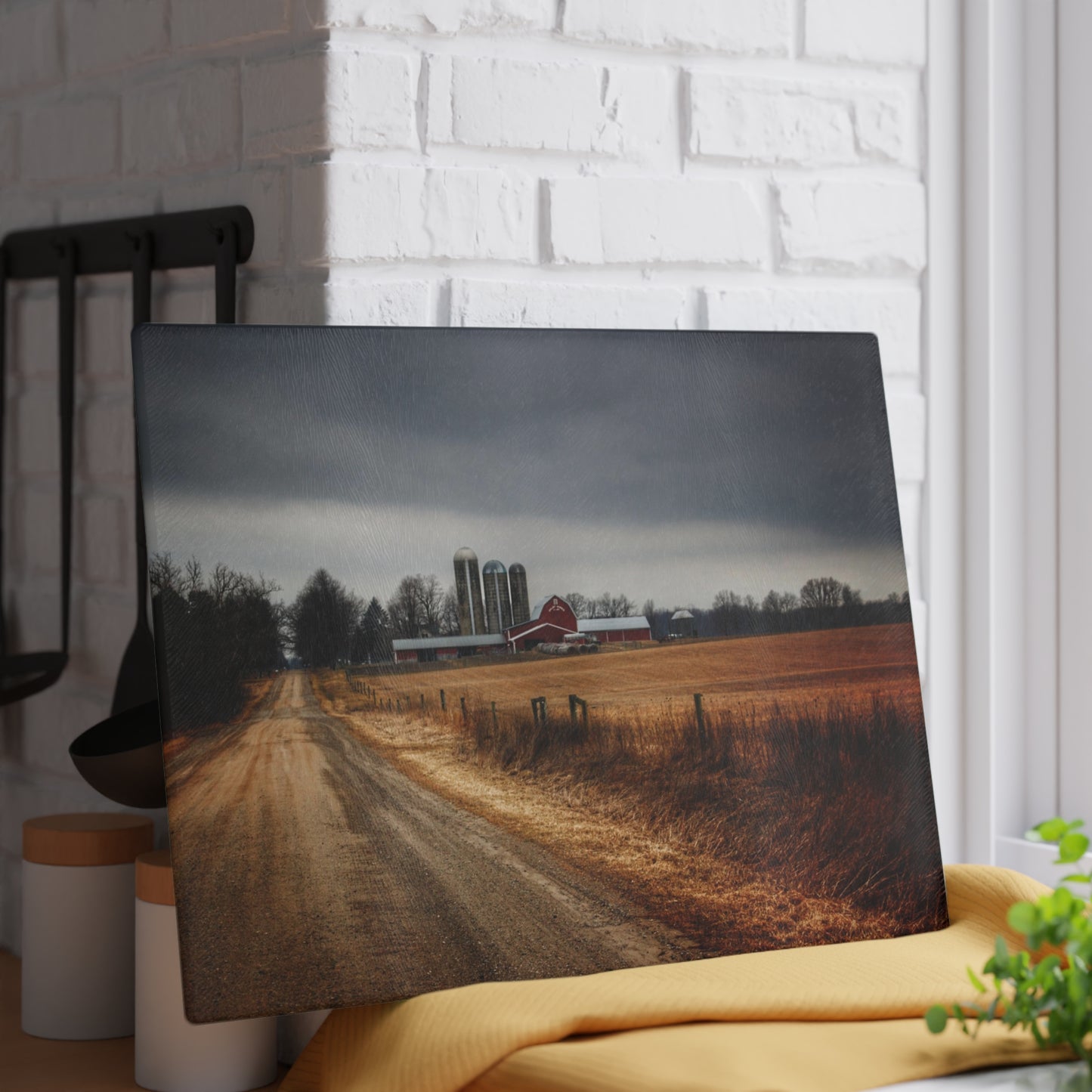 U R There Photography Across the Field on Daley Road Rustic Farmhouse Tempered-Glass Cutting Board