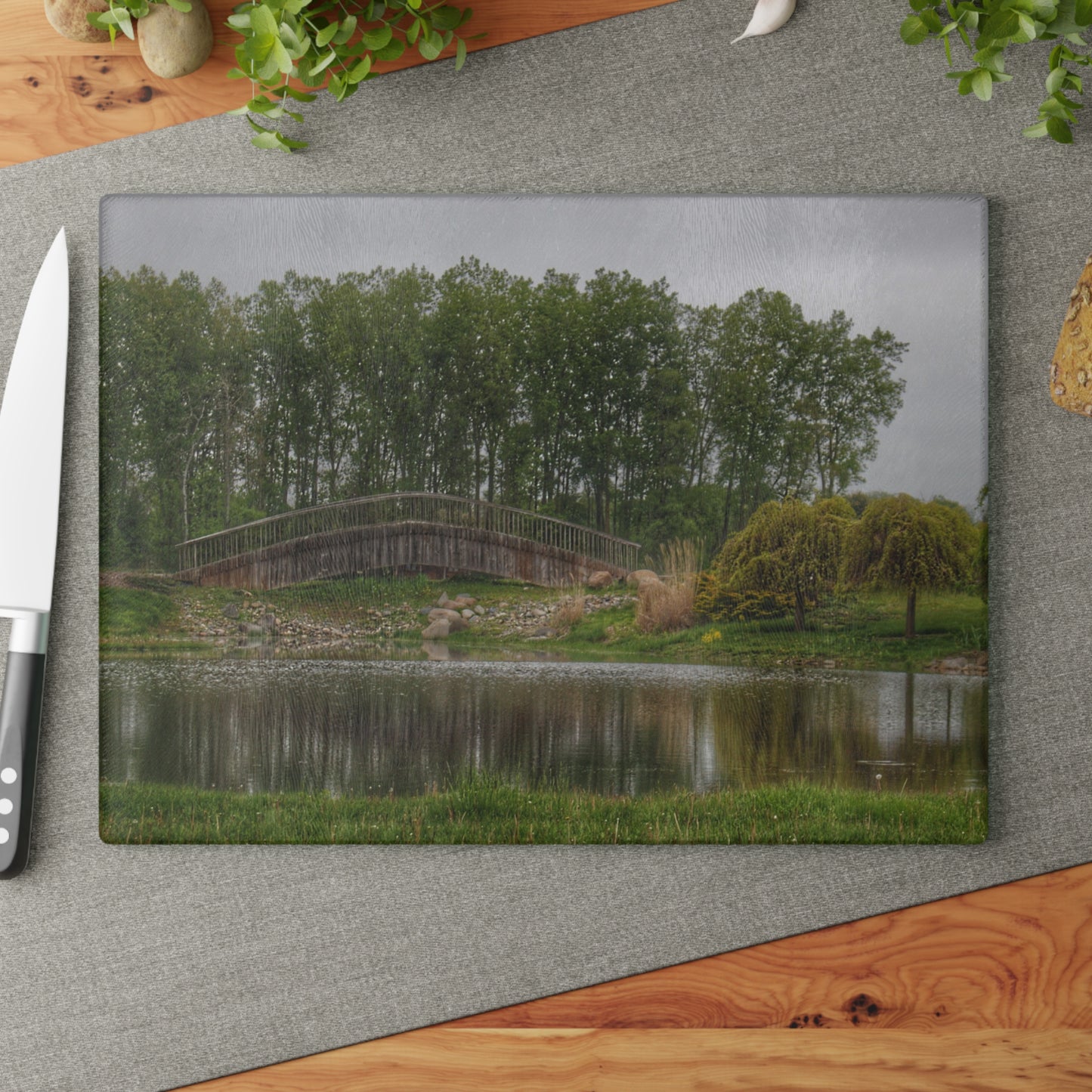 U R There Photography Bridge of Summer Road I Rustic Farmhouse Tempered-Glass Cutting Board