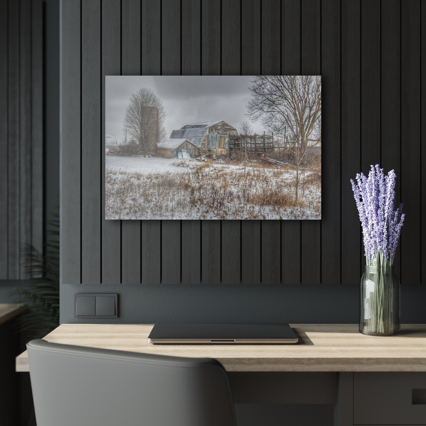 U R There Photography Vermilya Grey and Silo Rustic Farmhouse Acrylic Wall Print