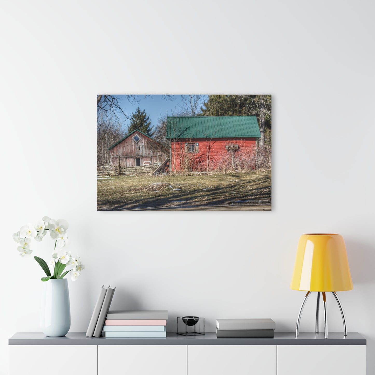 U R There Photography Roadside Reds Rustic Farmhouse Acrylic Wall Print