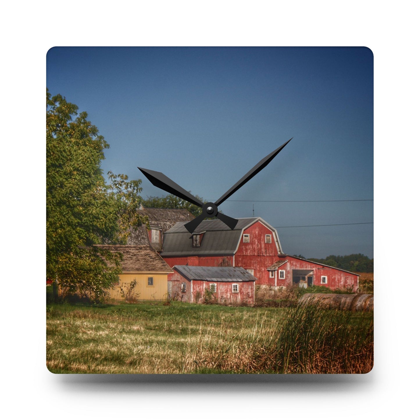 U R There Photography Rochester Road Red I Rustic Farmhouse Acrylic Analog Wall Clock