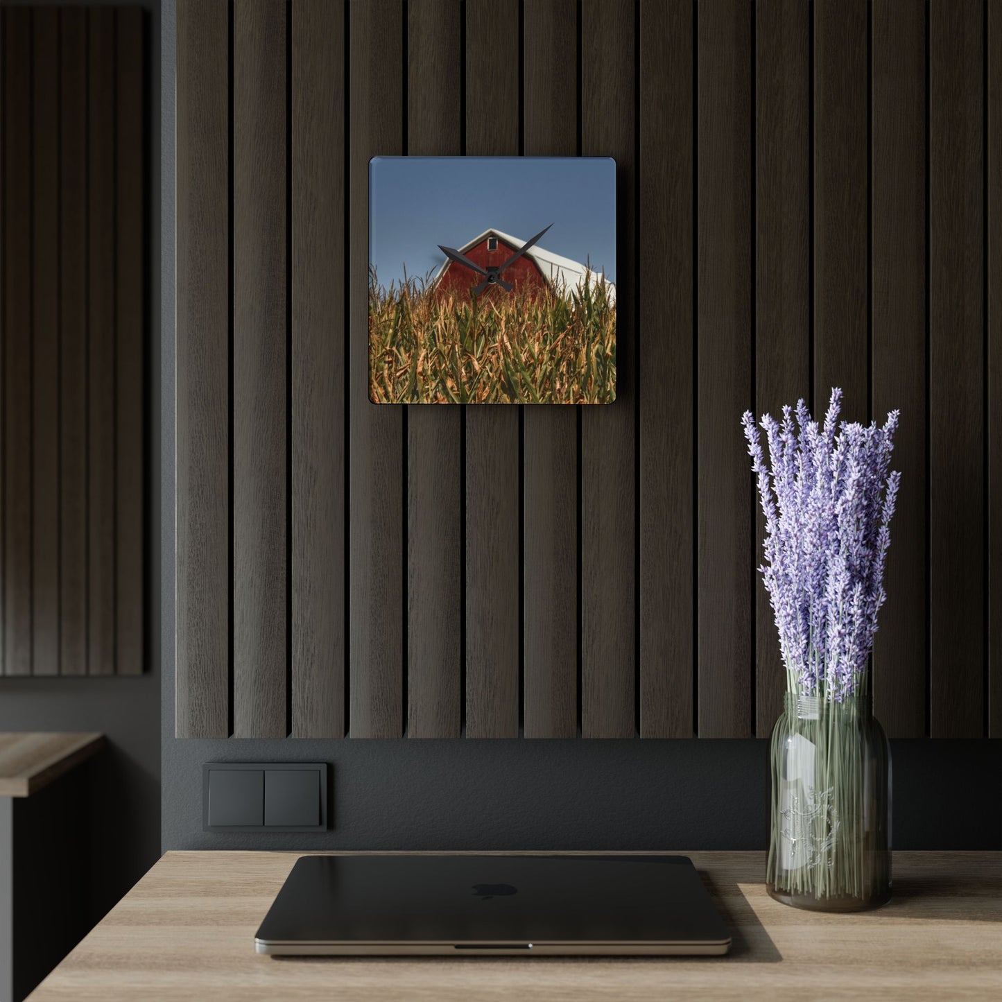 U R There Photography Beyond the Corn Rustic Farmhouse Acrylic Analog Wall Clock