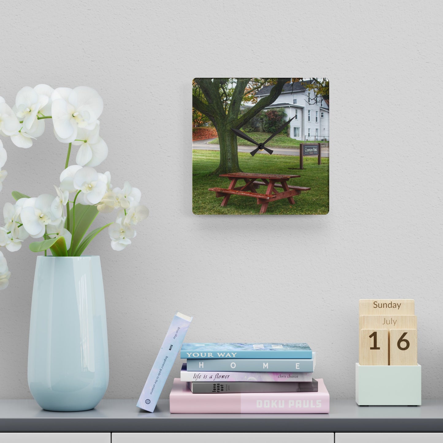 Rustic Farmhouse Wall Clock featuring Picnic in the Park