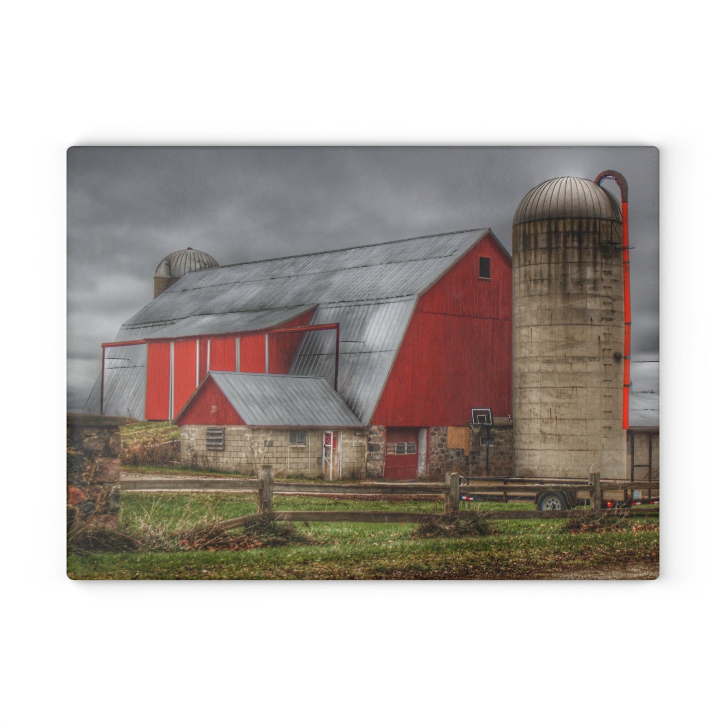 U R There Photography Slattery Roadside Red II Rustic Farmhouse Tempered-Glass Cutting Board