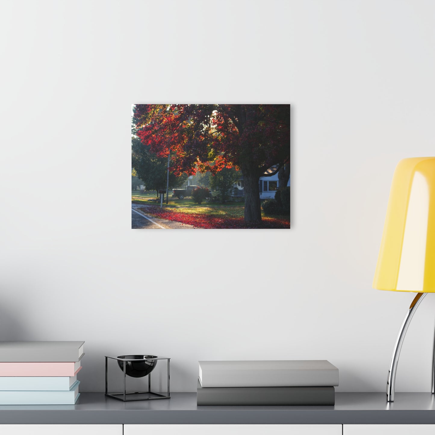 U R There Photography Red Crimson Leaves of Lum Rustic Farmhouse Acrylic Wall Print