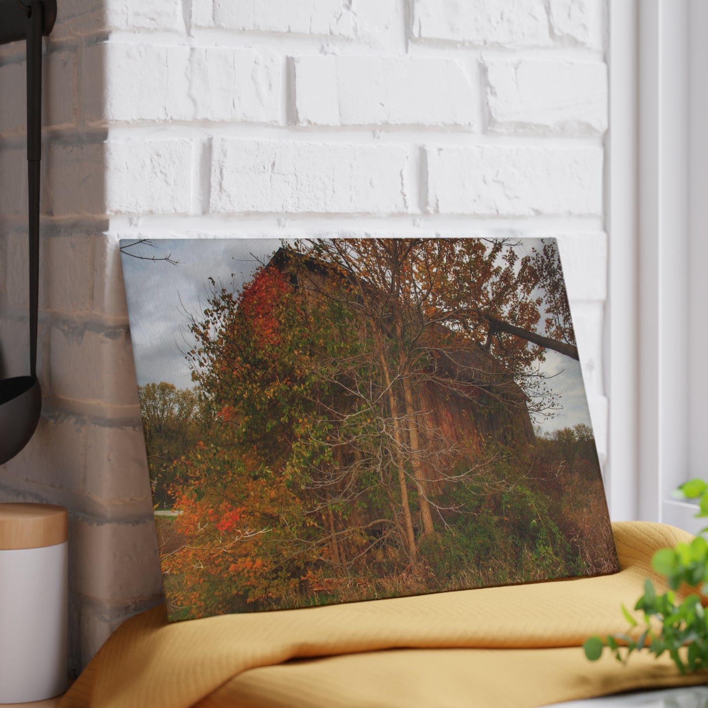 U R There Photography Annie's Barn III Rustic Farmhouse Tempered-Glass Cutting Board