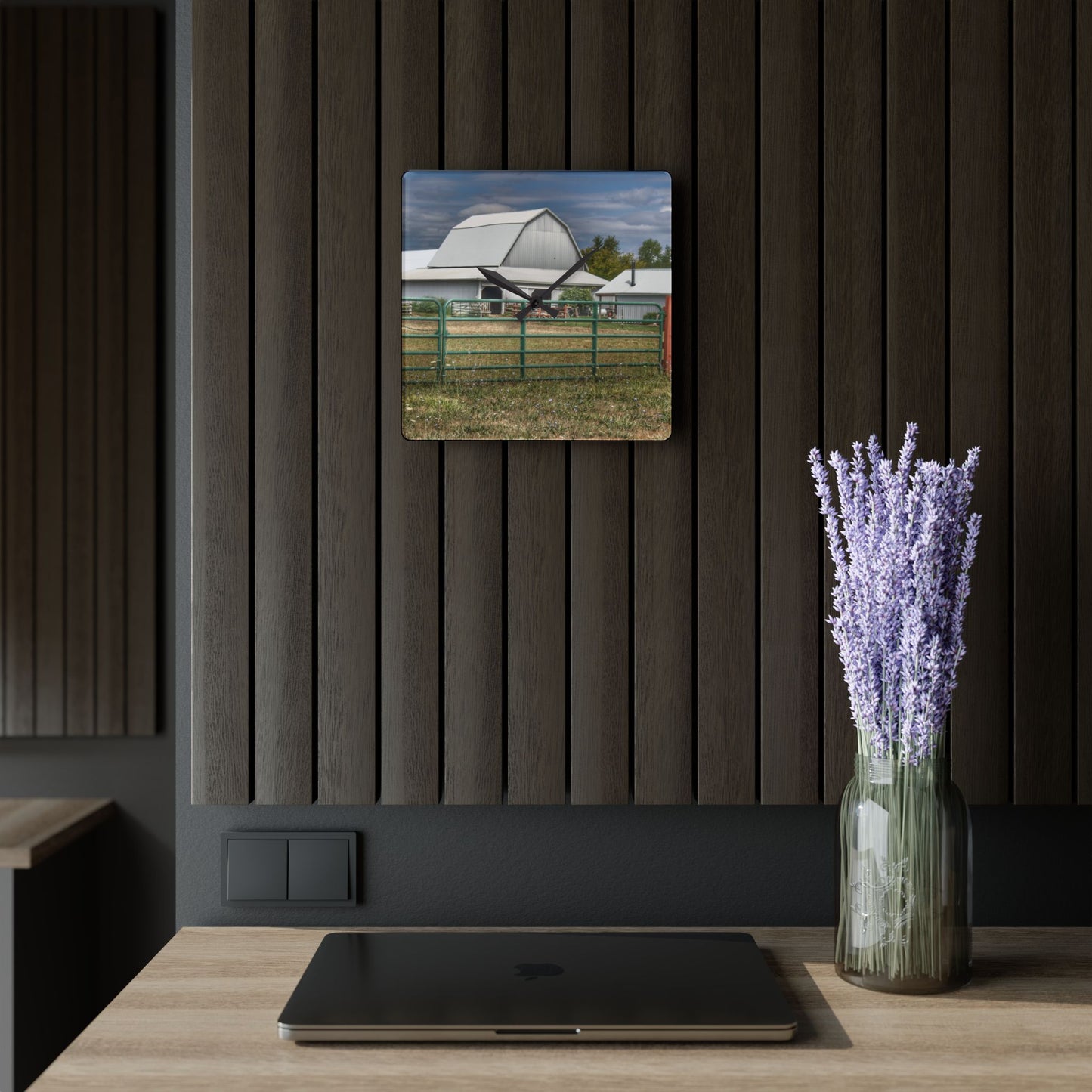 U R There Photography Petz Road Grey Rustic Farmhouse Acrylic Analog Wall Clock