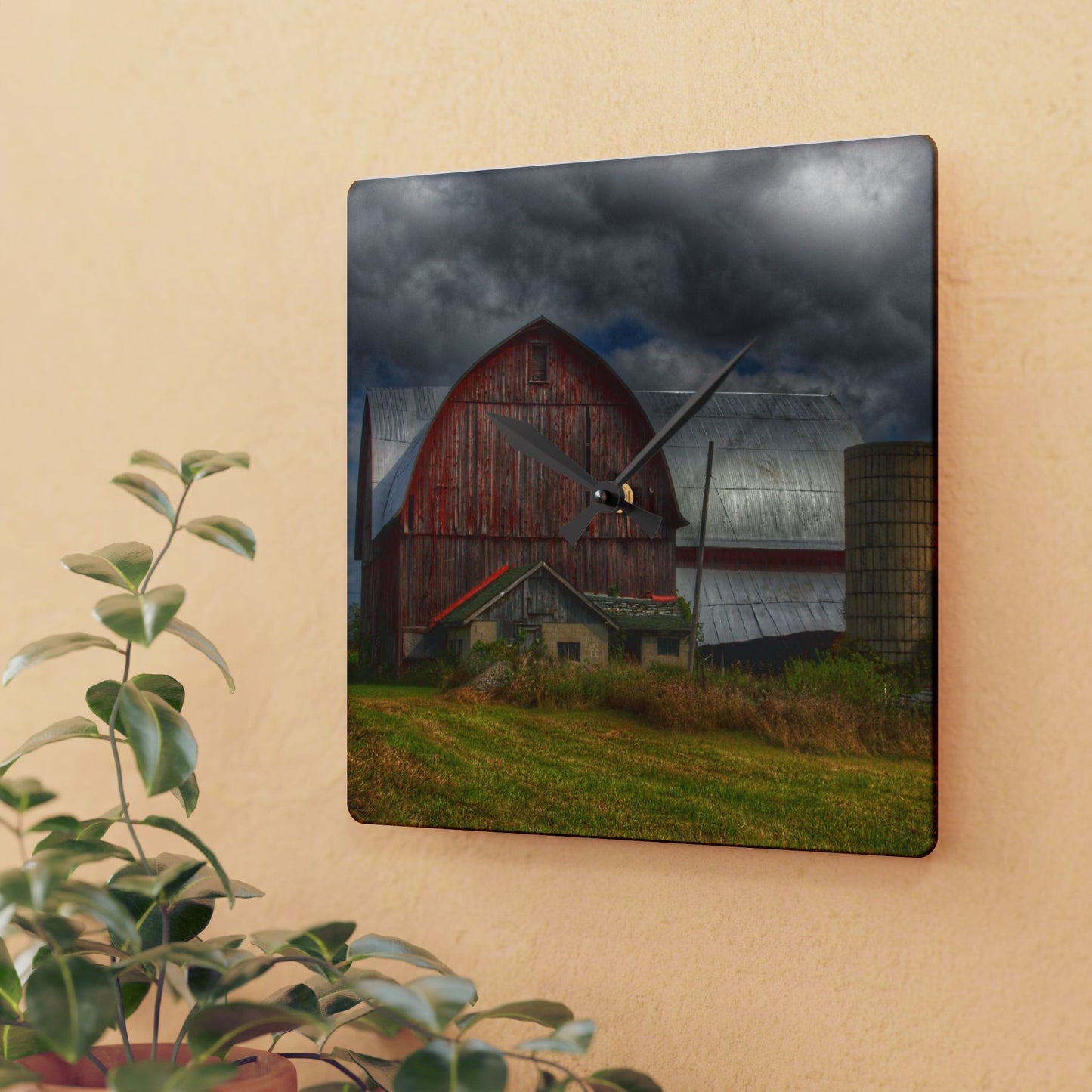 Rustic Farmhouse Wall Clock featuring Valentine Road Red I