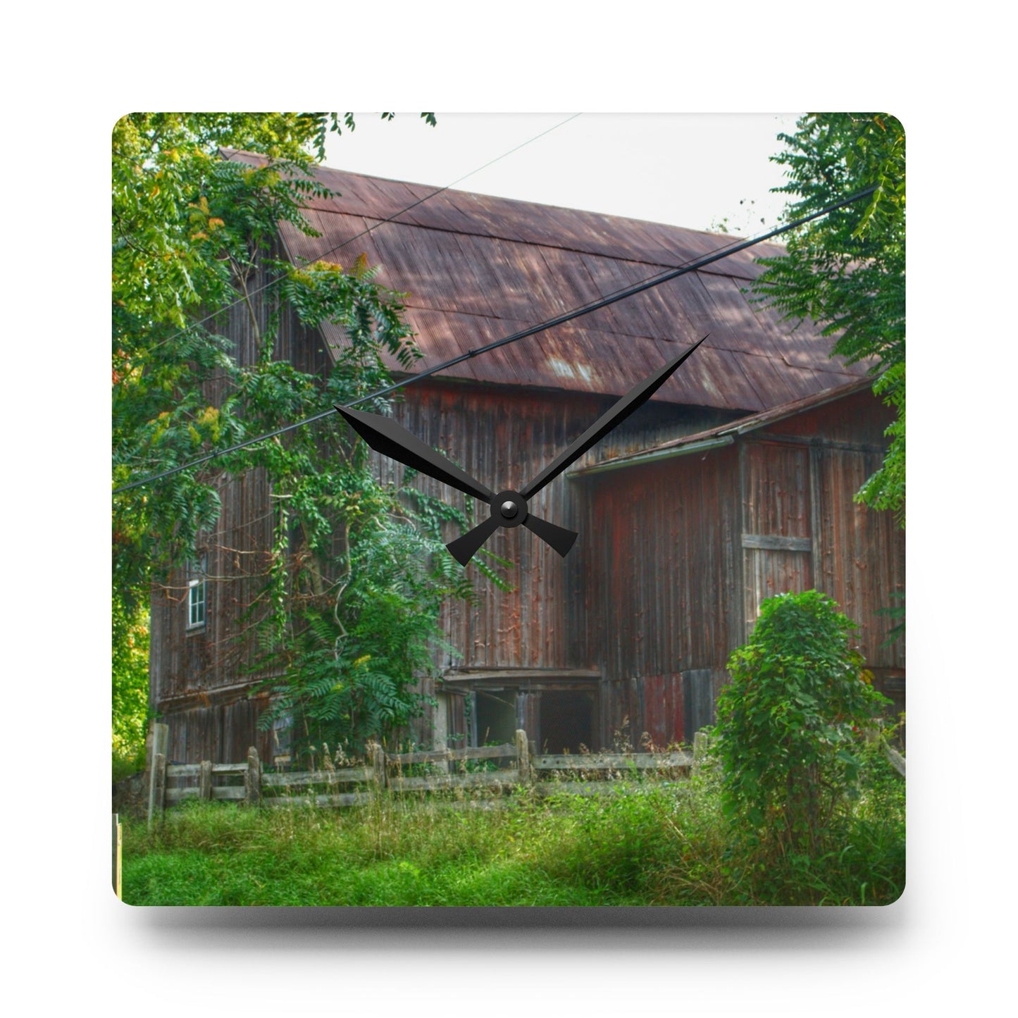 U R There Photography Oxford Rusted Red I Rustic Farmhouse Acrylic Analog Wall Clock