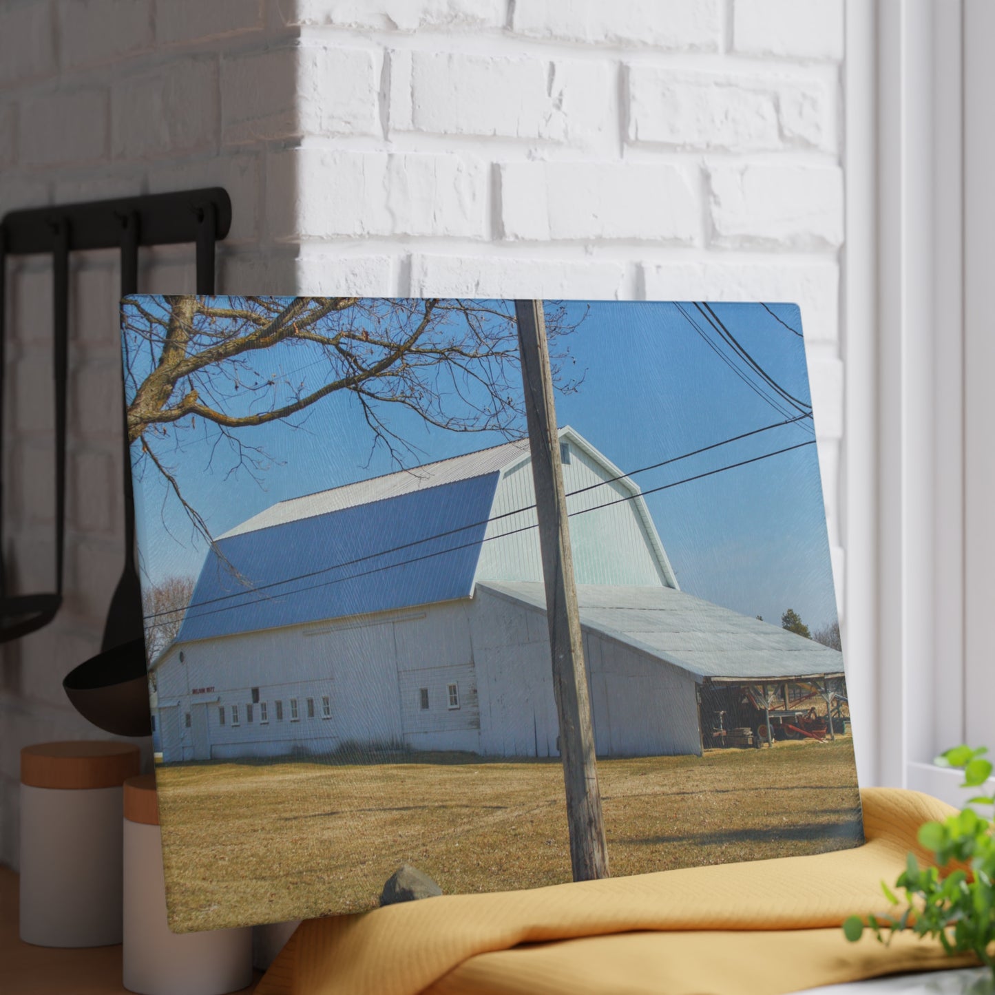 U R There Photography Wolcott White Rustic Farmhouse Tempered-Glass Cutting Board