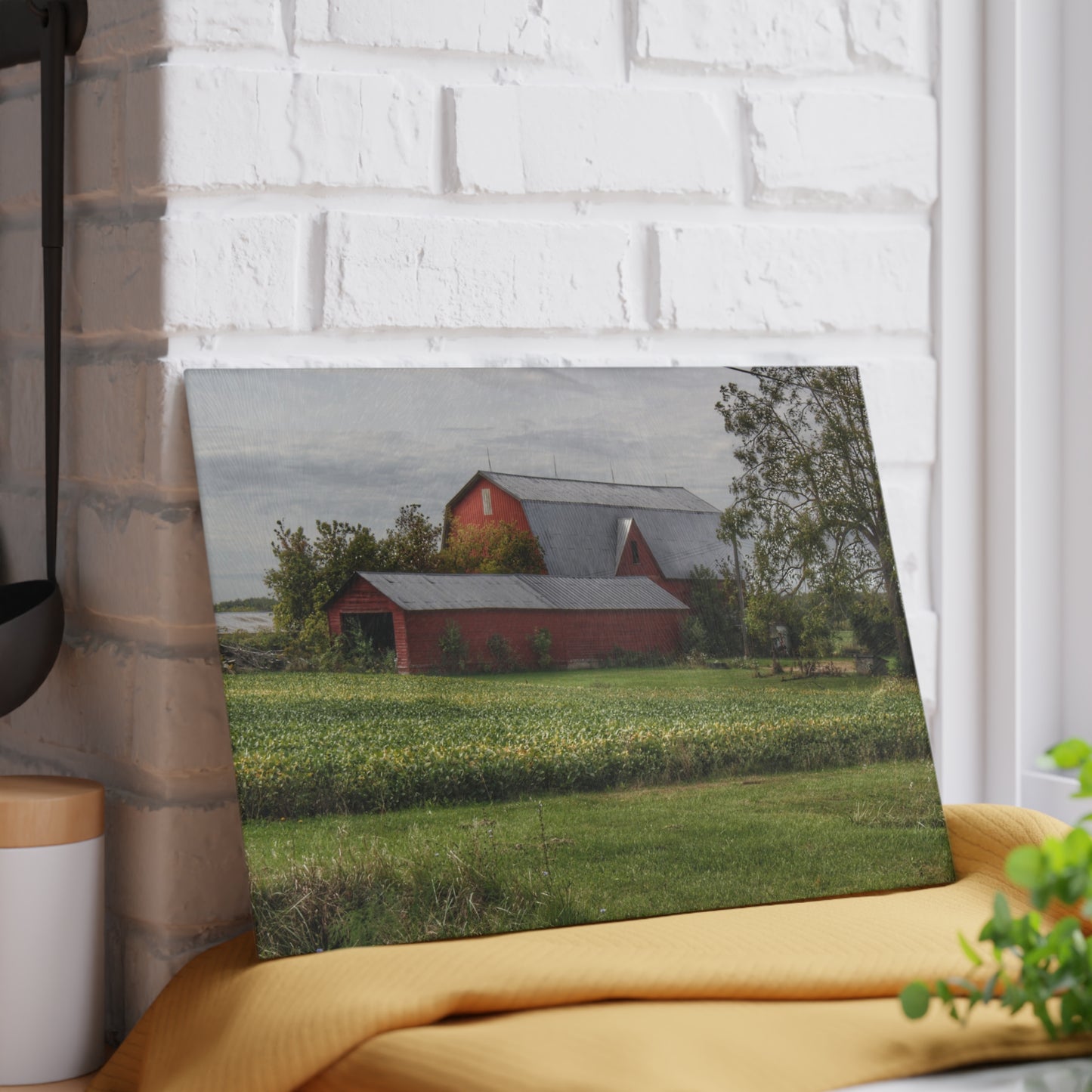 U R There Photography West Dodge Road Reds Rustic Farmhouse Tempered-Glass Cutting Board
