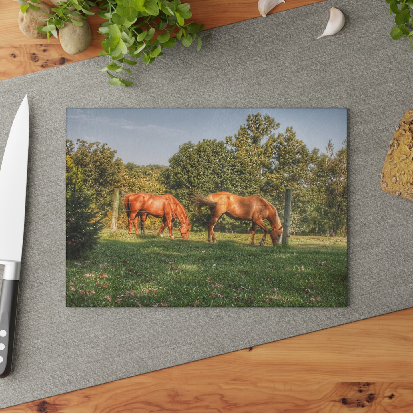 U R There Photography Caramel Horses Rustic Farmhouse Tempered-Glass Cutting Board