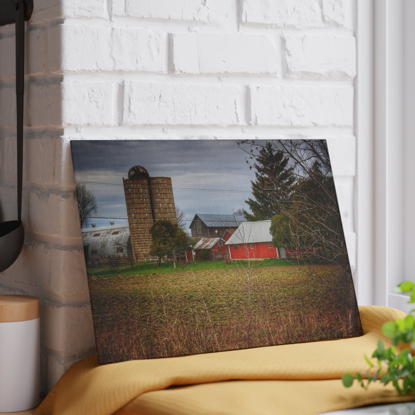 U R There Photography Fostoria Road Greys Rustic Farmhouse Tempered-Glass Cutting Board