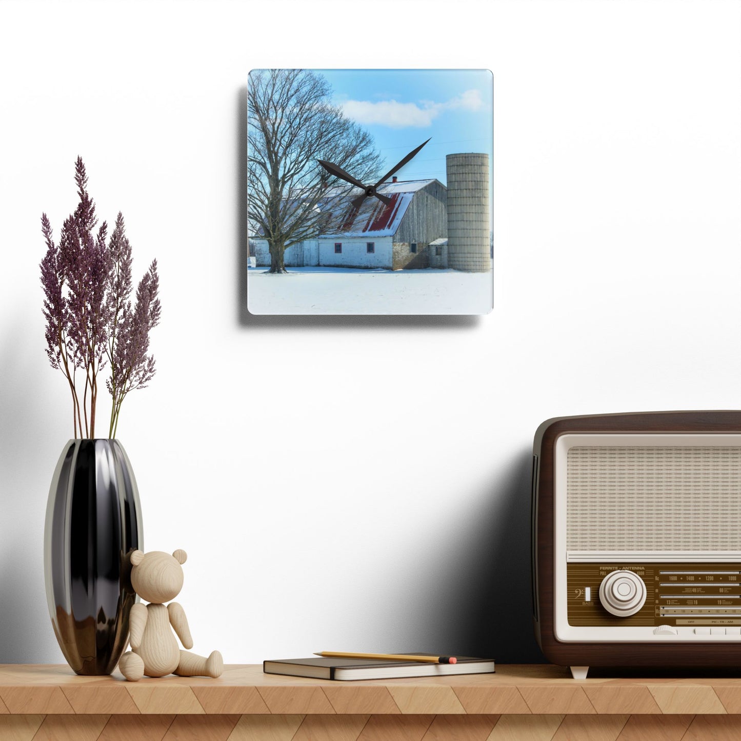 U R There Photography Barnes Road White Rustic Farmhouse Acrylic Analog Wall Clock