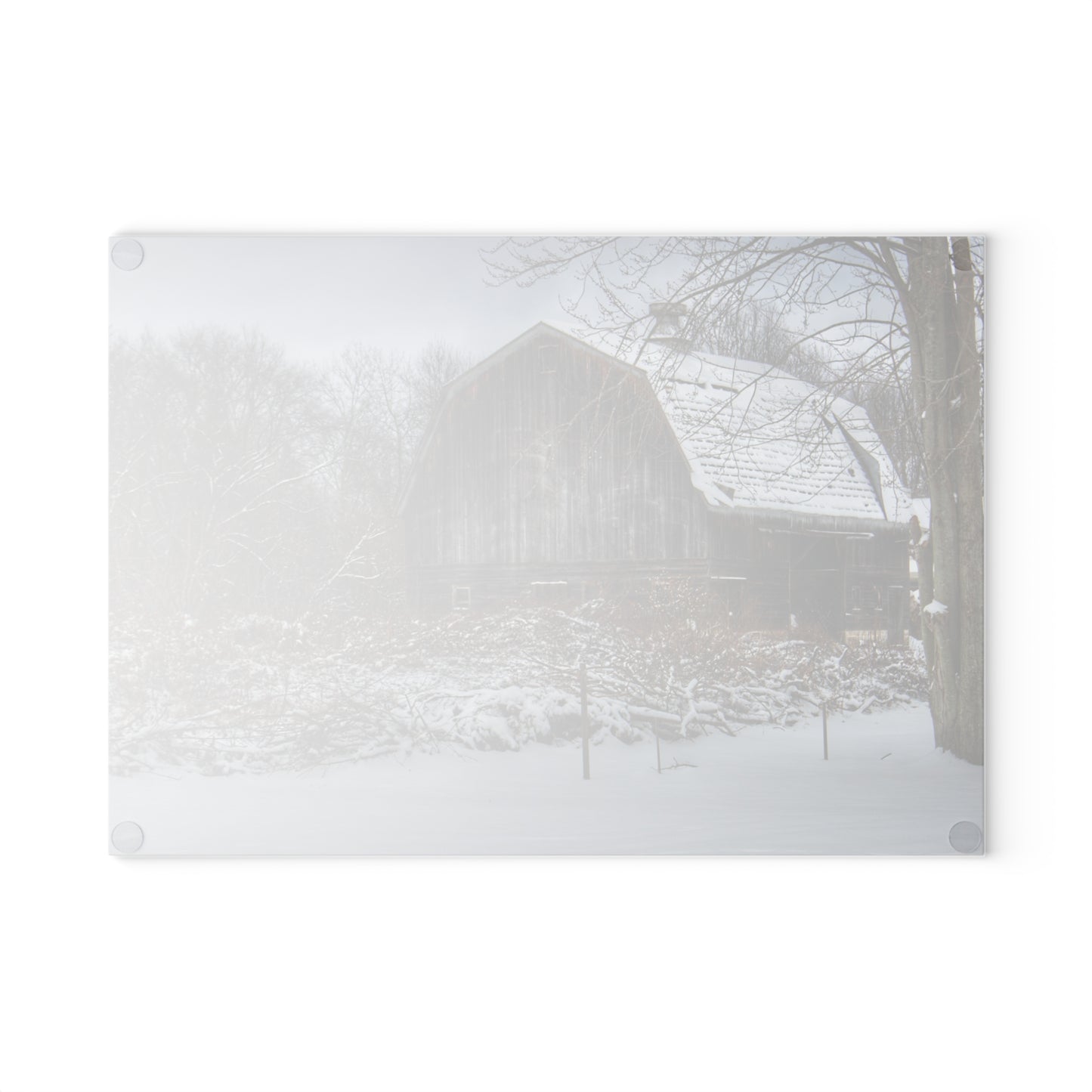U R There Photography Vassar Road Hidden Grey in Winter Rustic Farmhouse Tempered-Glass Cutting Board
