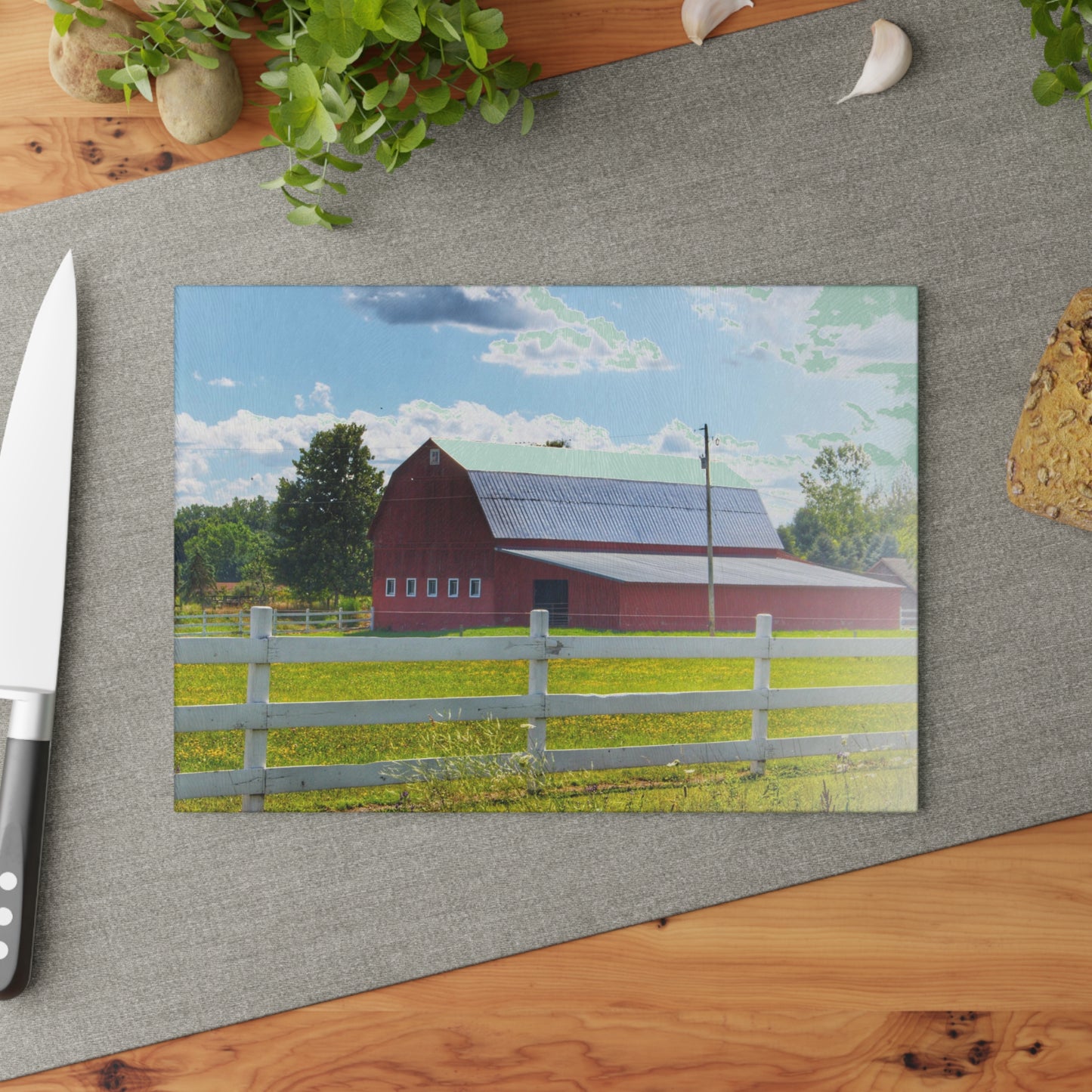 U R There Photography Burt Road Red Rustic Farmhouse Tempered-Glass Cutting Board