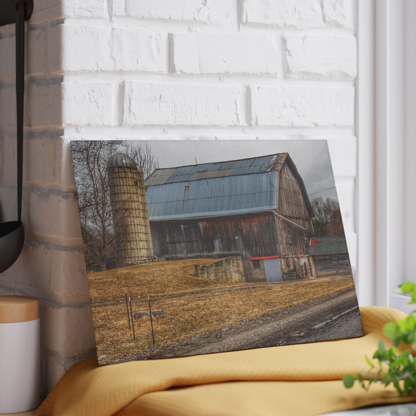 U R There Photography Seymour Lake Roadside Grey Rustic Farmhouse Tempered-Glass Cutting Board