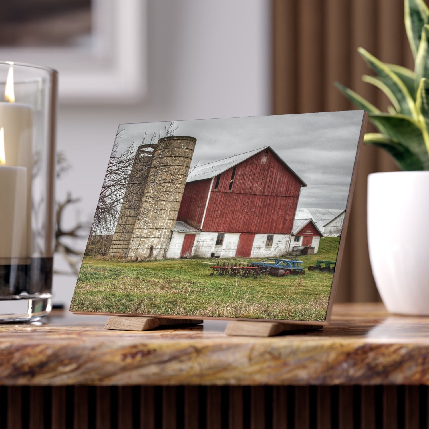 Fostoria Red I Rustic Farmhouse Decorative Ceramic Tile 6" × 8" Matte
