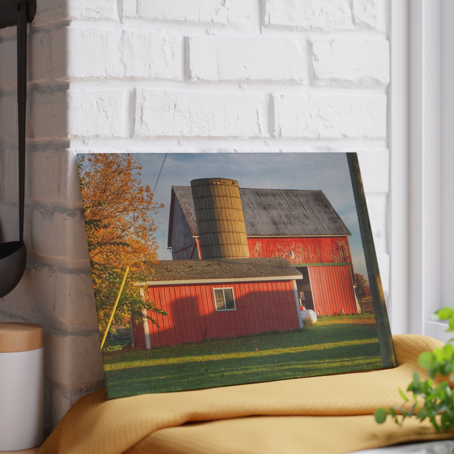 U R There Photography Peck Road Reds Rustic Farmhouse Tempered-Glass Cutting Board