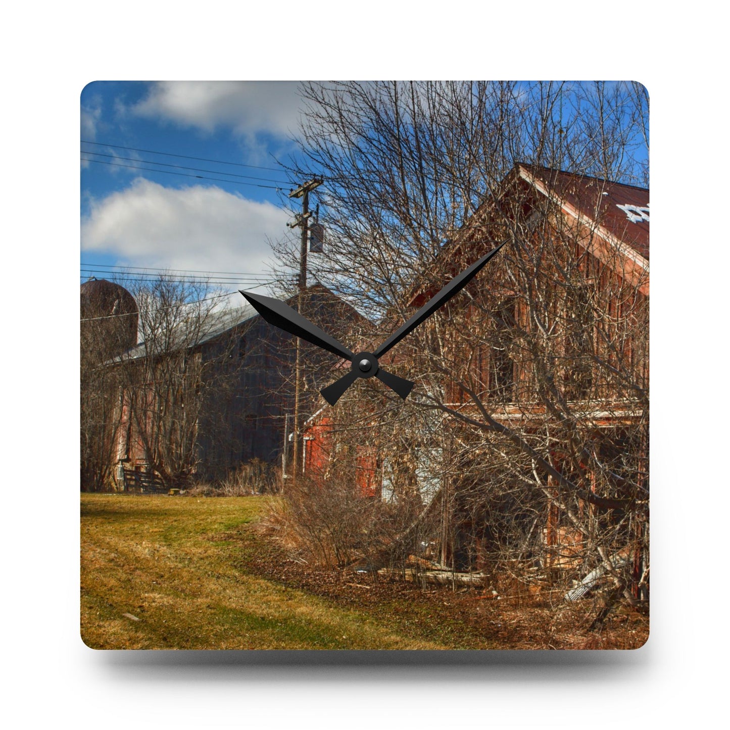 U R There Photography Buried Burnside Greys II Rustic Farmhouse Acrylic Analog Wall Clock