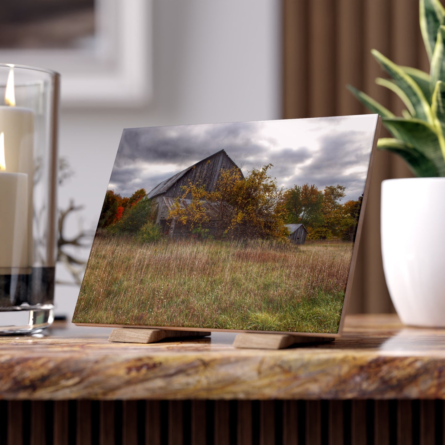 U R There Photography Church Road Grey V Rustic Farmhouse Decorative Ceramic Tile