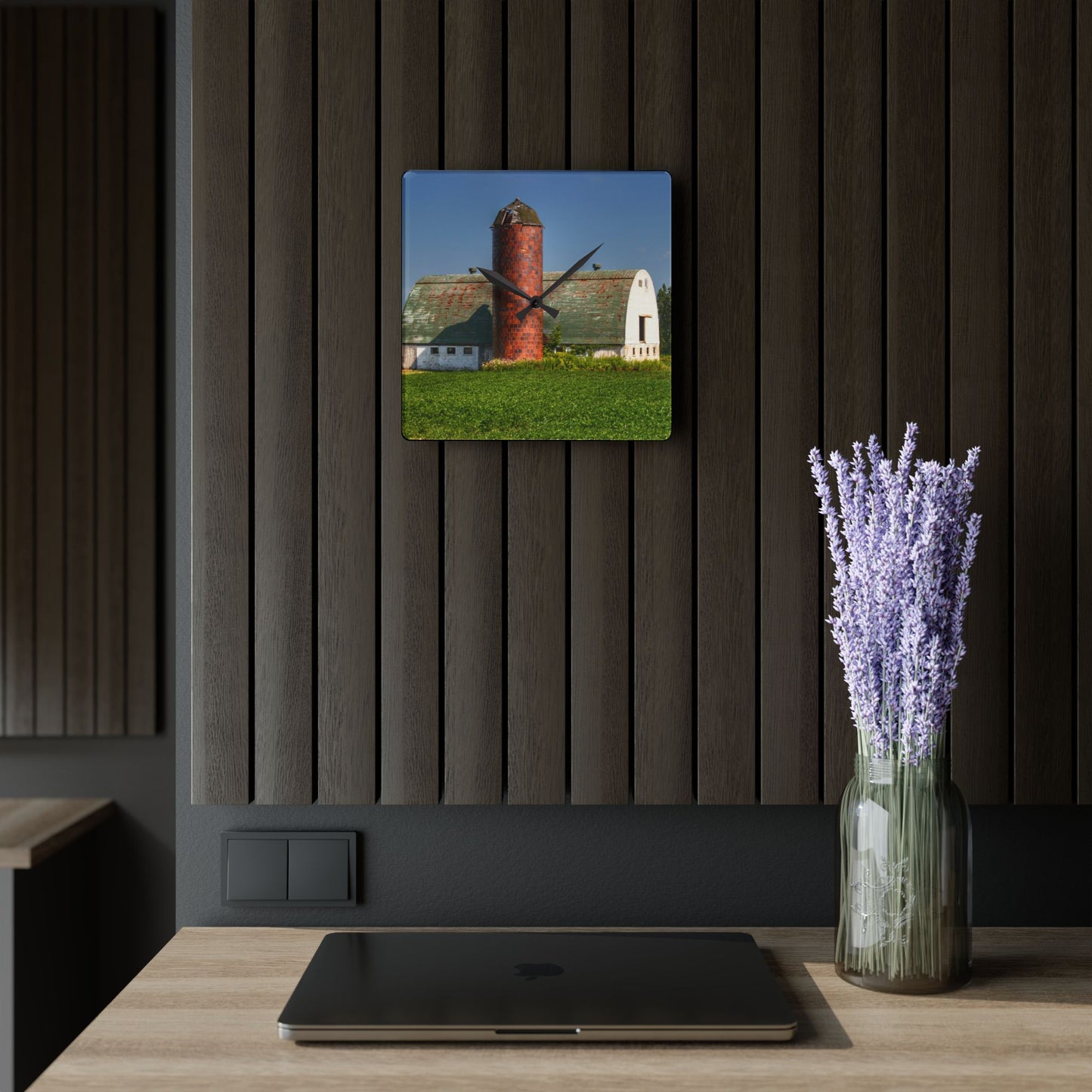 U R There Photography Elba White and Silo Rustic Farmhouse Acrylic Analog Wall Clock