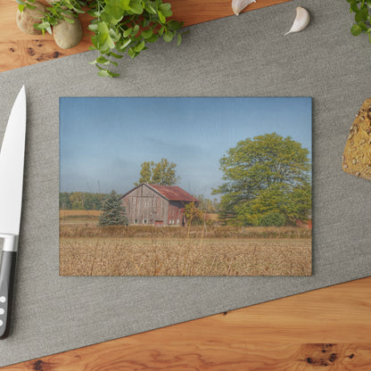 U R There Photography Brown City Wellman Line Road Little Red Rustic Farmhouse Tempered-Glass Cutting Board