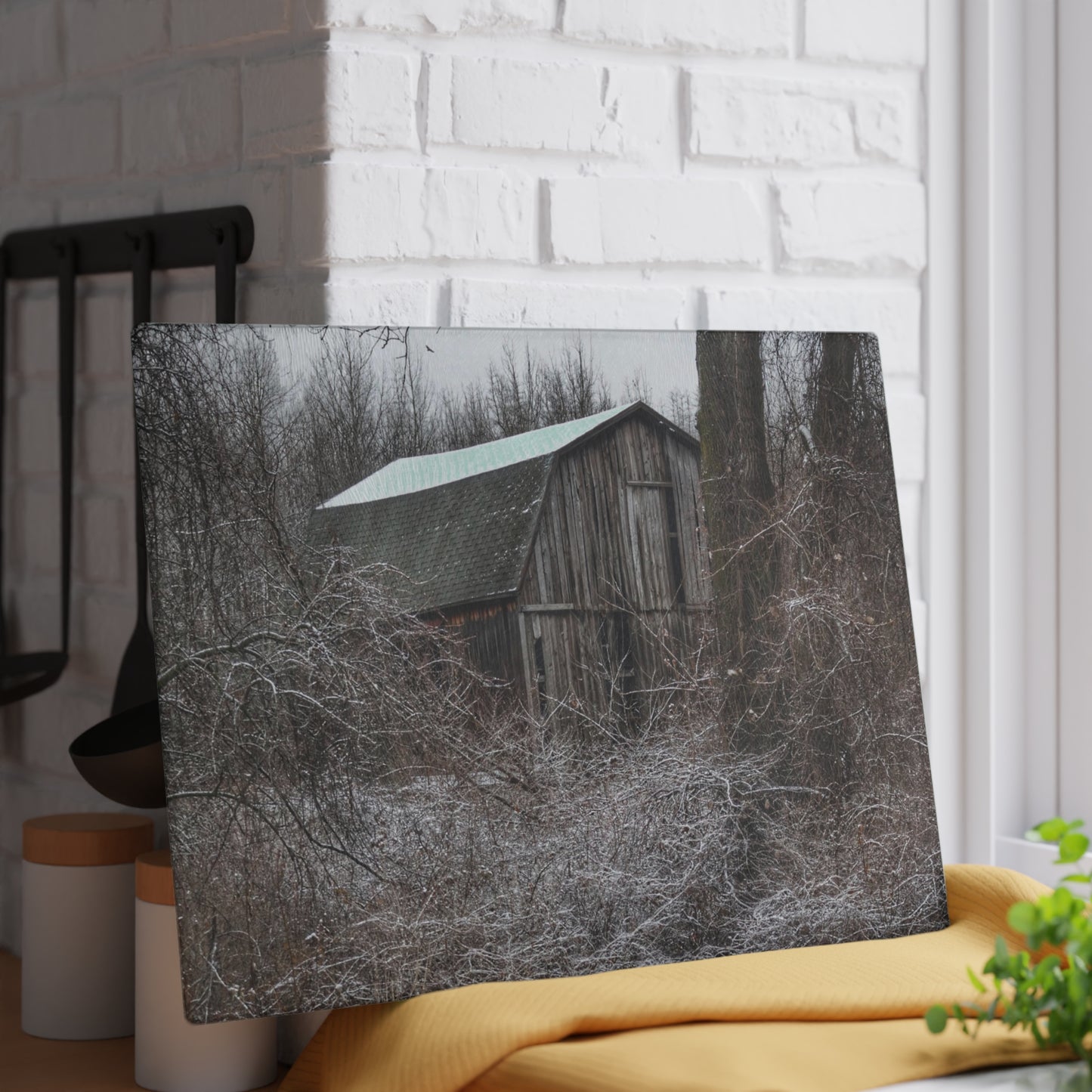 U R There Photography Saginaw Road Grey Rustic Farmhouse Tempered-Glass Cutting Board