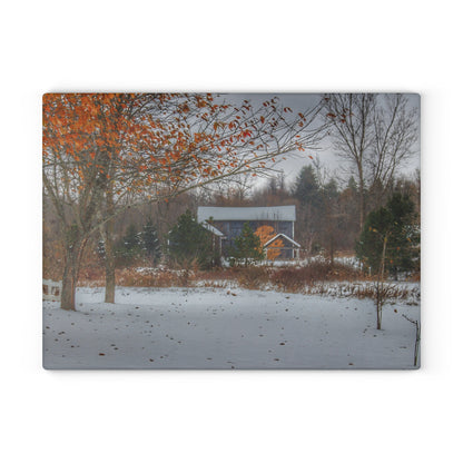 U R There Photography Oregon Road Blue Rustic Farmhouse Tempered-Glass Cutting Board