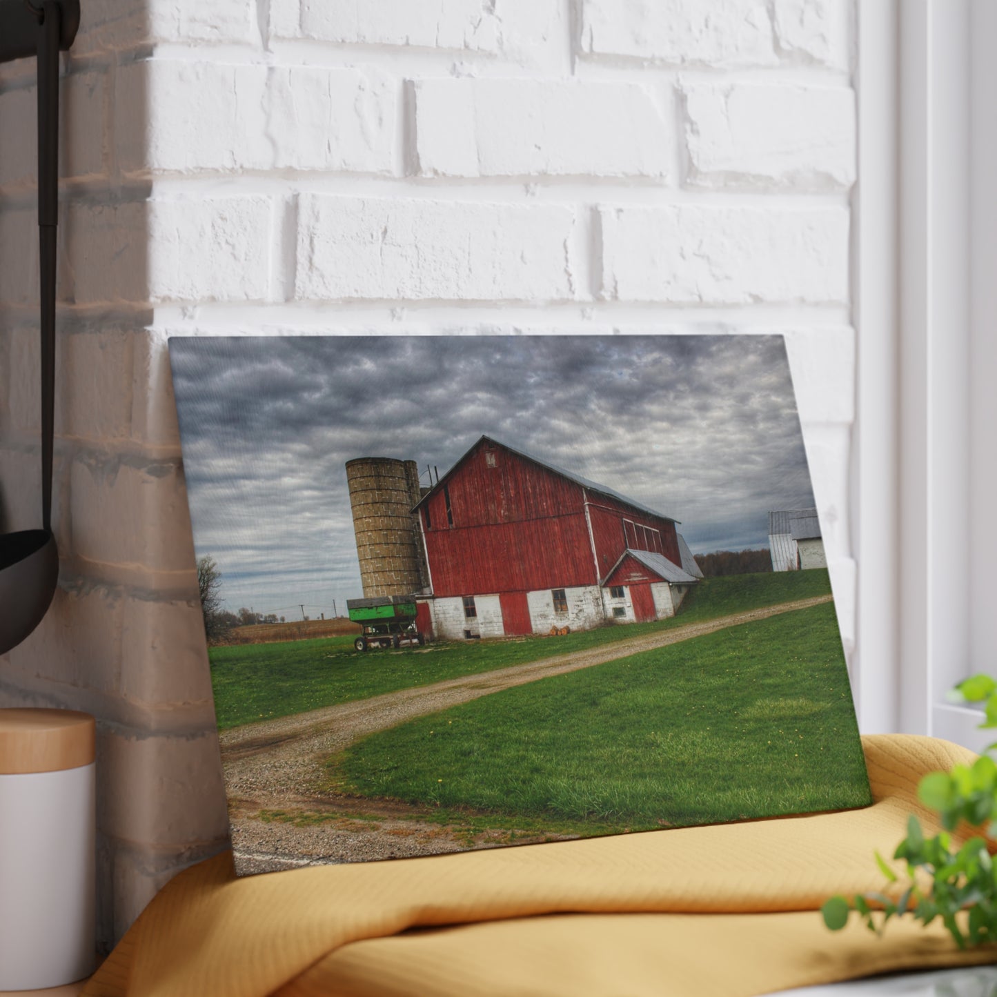 U R There Photography Fostoria Red II Rustic Farmhouse Tempered-Glass Cutting Board