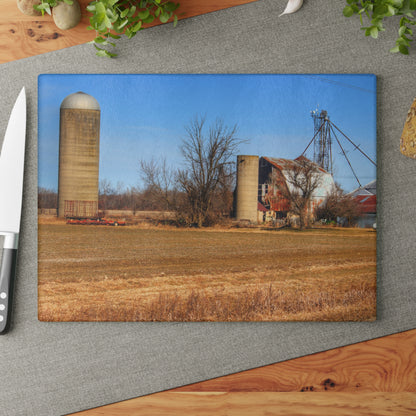 U R There Photography North Cemetery Roads Forgotten Grey Rustic Farmhouse Tempered-Glass Cutting Board