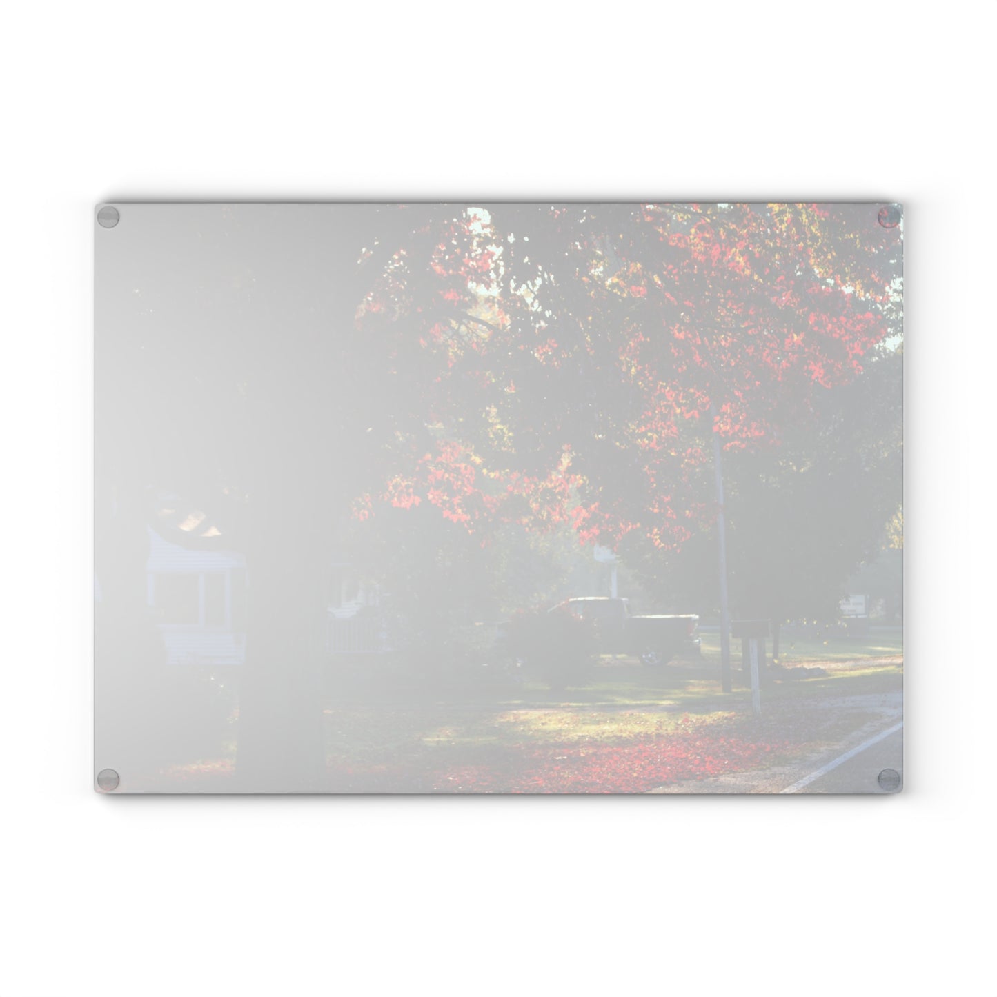 U R There Photography Red Crimson Leaves of Lum Rustic Farmhouse Tempered-Glass Cutting Board
