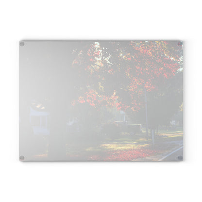 U R There Photography Red Crimson Leaves of Lum Rustic Farmhouse Tempered-Glass Cutting Board