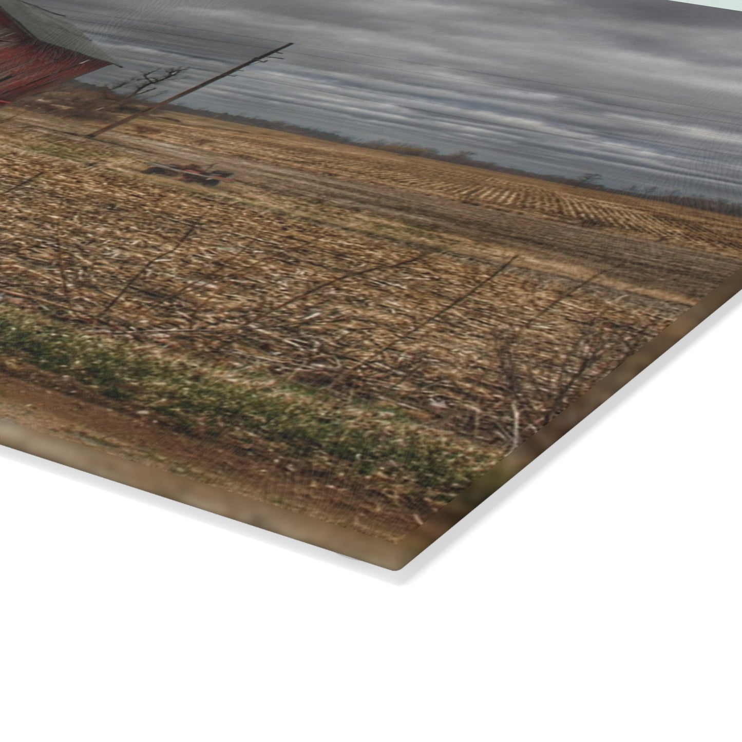 U R There Photography Barnes Road Little Red III Rustic Farmhouse Tempered-Glass Cutting Board