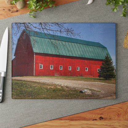 U R There Photography Perry Road Red Rustic Farmhouse Tempered-Glass Cutting Board