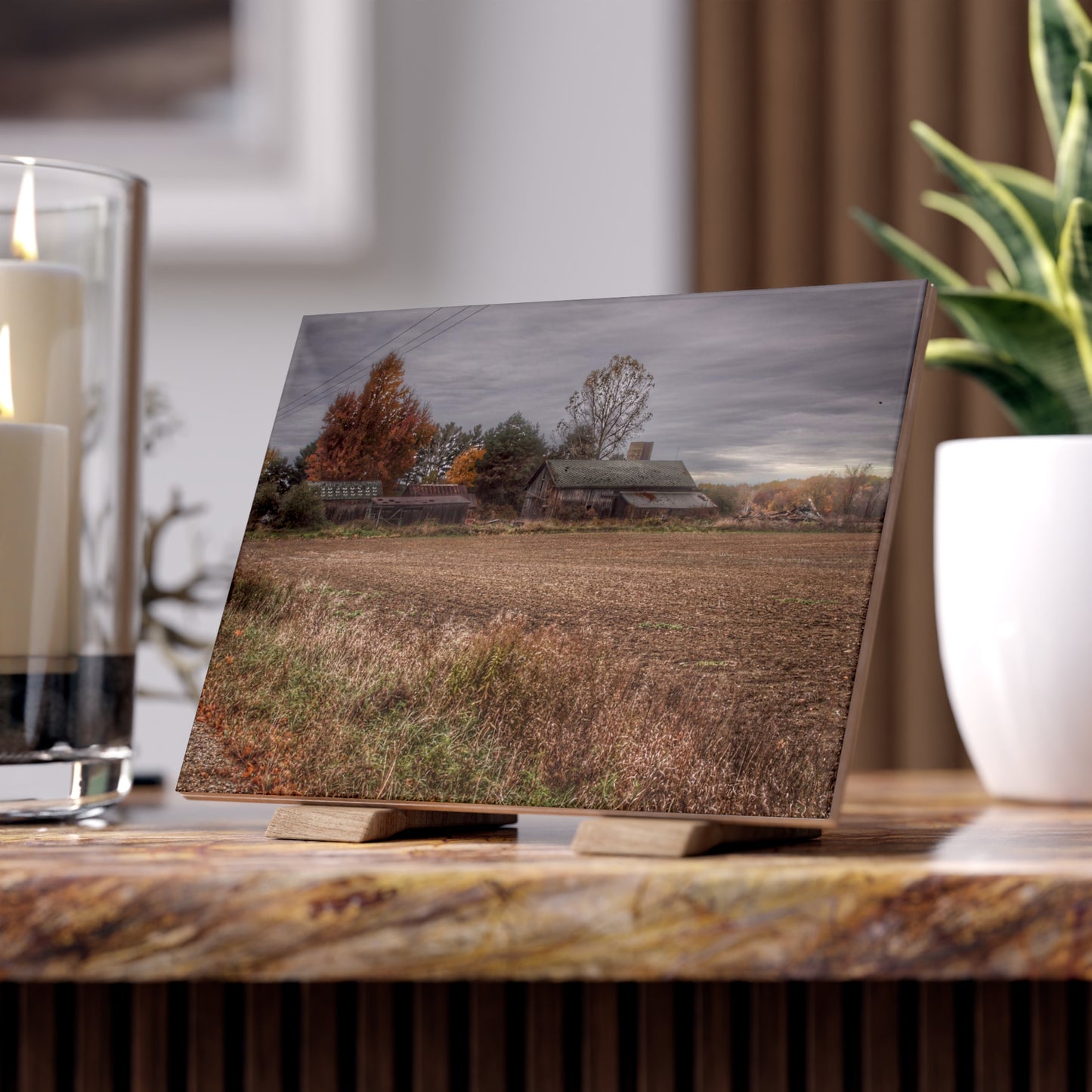 U R There Photography Birch Run Road Greys II Rustic Farmhouse Decorative Ceramic Tile