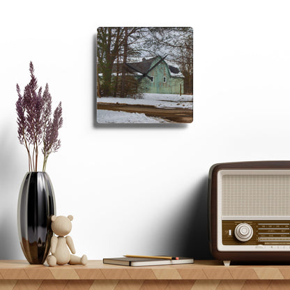 U R There Photography Hunters Creek Meadow Green Rustic Farmhouse Acrylic Analog Wall Clock