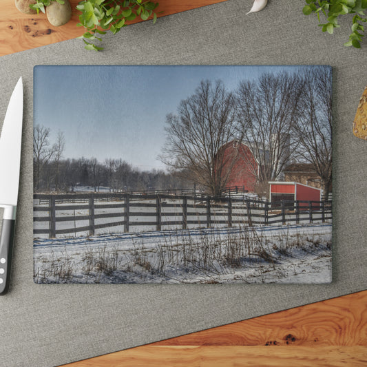 U R There Photography West Lake Road Red I Rustic Farmhouse Tempered-Glass Cutting Board