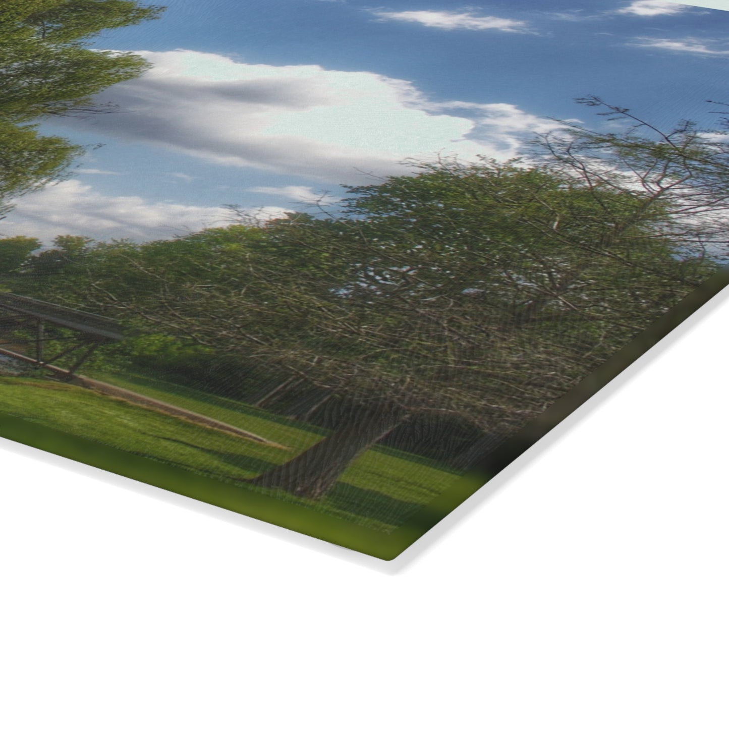 U R There Photography Cramton Park Bridge in Lapeer I Rustic Farmhouse Tempered-Glass Cutting Board