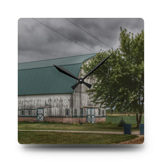 Bristol Road White II Rustic Farmhouse Acrylic Analog Wall Clock 10.75'' × 10.75'' (Square)