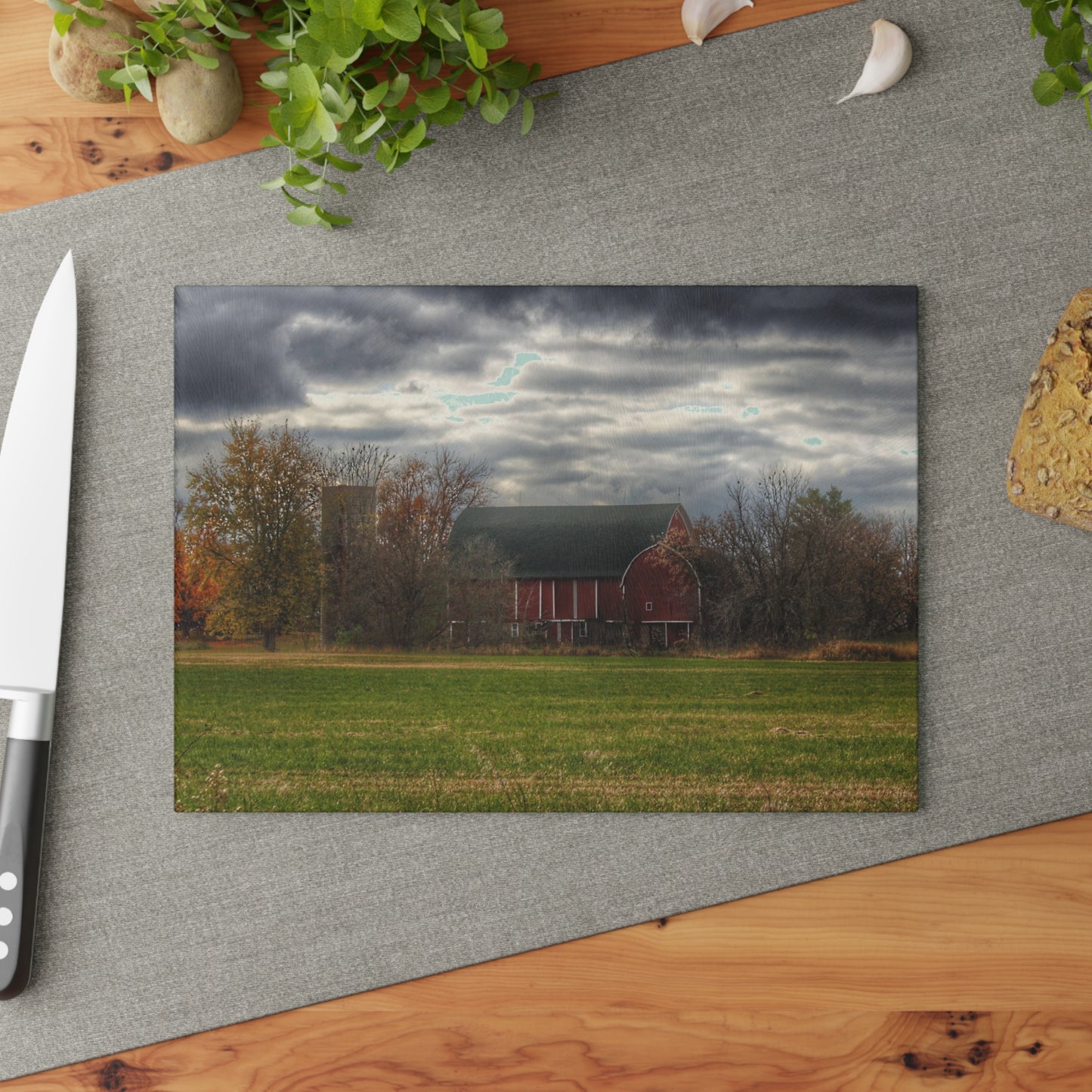 U R There Photography Booth Road Hidden Red I Rustic Farmhouse Tempered-Glass Cutting Board