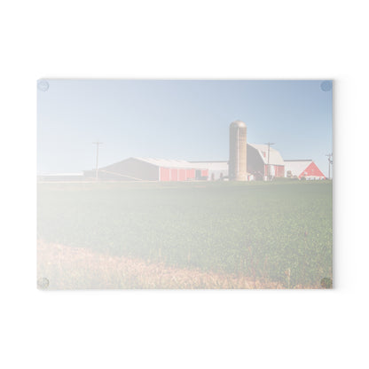 U R There Photography Pattison Road Farm Across the Field II Rustic Farmhouse Tempered-Glass Cutting Board