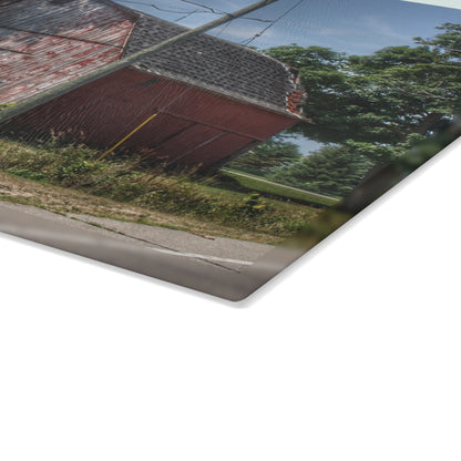 U R There Photography Roods Lake Road Red II Rustic Farmhouse Tempered-Glass Cutting Board