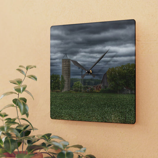 U R There Photography Rider Road Grey Rustic Farmhouse Acrylic Analog Wall Clock