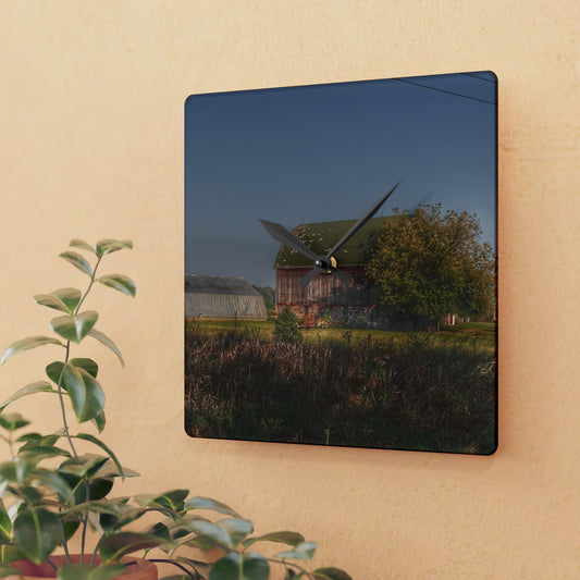 U R There Photography Summers Road Reds Rustic Farmhouse Acrylic Analog Wall Clock