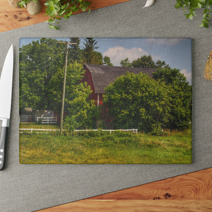 U R There Photography Hidden Red Beyond the Fence Rustic Farmhouse Tempered-Glass Cutting Board
